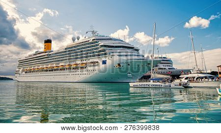 St.johns, Antigua-march 5. 2017: Cruise Ship Costa Magica Anchored In The Caribbean Sea , St.johns, 