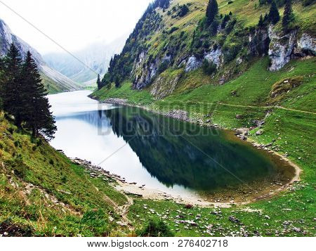 Alpine Lake Fahlensee In Mountain Range Alpstein - Canton Of Appenzell Innerrhoden, Switzerland