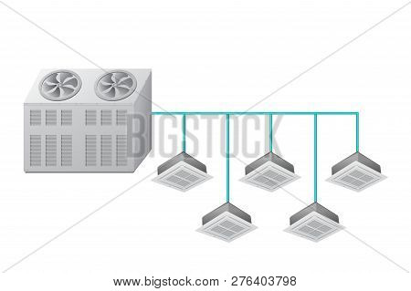 Chiller With Ceiling Cassette Indoor Units. Air Cooling. Vector Illustration.