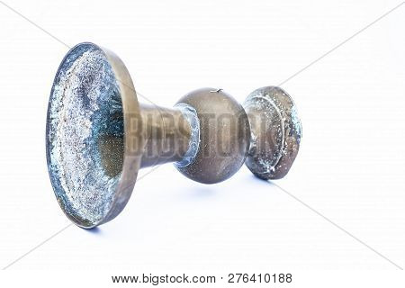 Close Up Of Old Ancient Vessel Or Utensil Or Container Or Isolated On White I.e. Chilamchi Or Chelam