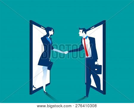 Agreement. Business People Handshake On Smartphone