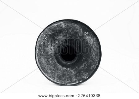Close Up Of Old Ancient Vessel Or Utensil Or Container Or Isolated On White I.e. Chilamchi Or Chelam