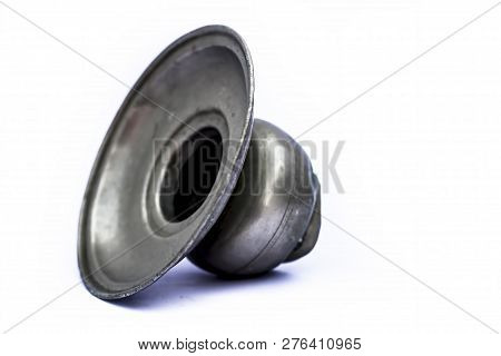 Close Up Of Old Ancient Vessel Or Utensil Or Container Or Isolated On White I.e. Chilamchi Or Chelam