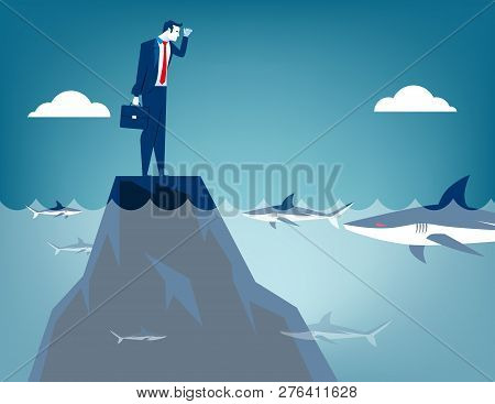 Businessman Surrounded By Shark