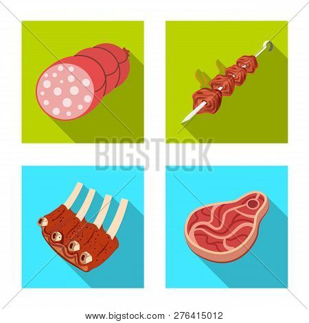 Vector Illustration Of Meat And Ham Symbol. Set Of Meat And Cooking Stock Vector Illustration.