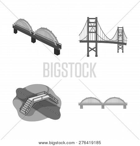 Vector Illustration Of Bridge And Construction Sign. Set Of Bridge And Arch Vector Icon For Stock.