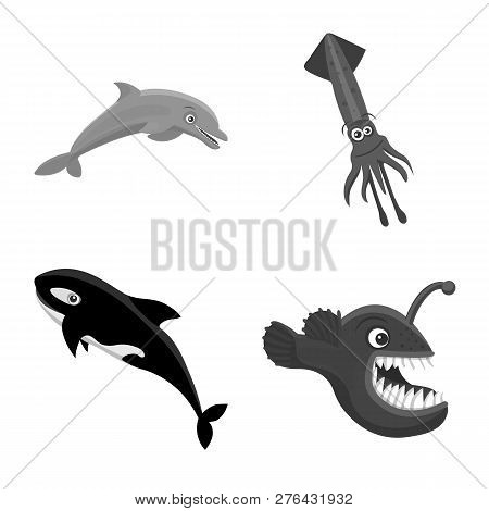 Vector Design Of Sea And Animal Symbol. Collection Of Sea And Marine Stock Symbol For Web.