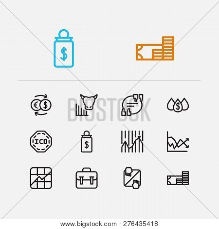 Trading Icons Set. Stock Market And Trading Icons With Exchange, Bull Market And Dividend. Set Of Sa