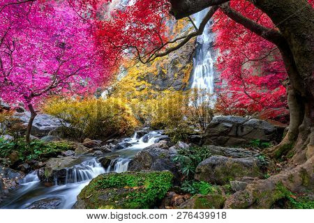 Khlong Lan Waterfall Is A Beautiful Waterfalls In The Rain Forest Jungle Thailand
