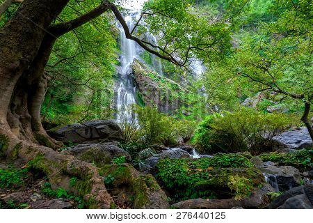 Khlong Lan Waterfall Is A Beautiful Waterfalls In The Rain Forest Jungle Thailand