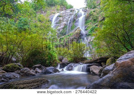 Khlong Lan Waterfall Is A Beautiful Waterfalls In The Rain Forest Jungle Thailand