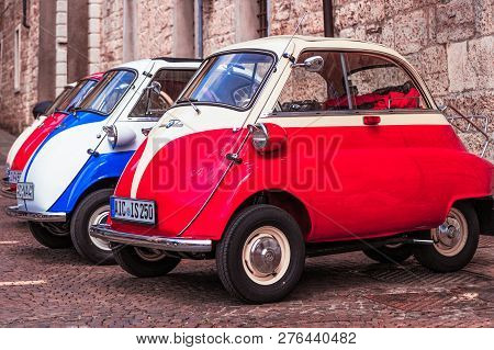1000 Miglia 2017, Brescia - Italy. May 17, 2017:  The Historic Mille Miglia Car Race. Bmw Isetta, Ye