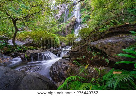 Khlong Lan Waterfall Is A Beautiful Waterfalls In The Rain Forest Jungle Thailand