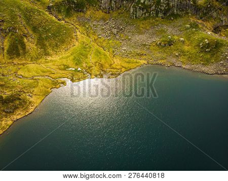 Aerial View. Lake In Stone Rocky Mountains. Norway Landscape. Norwegian National Tourist Scenic Rout