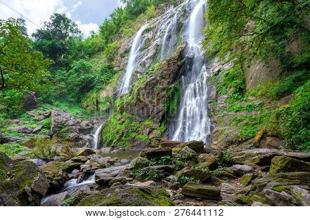 Khlong Lan Waterfall Is A Beautiful Waterfalls In The Rain Forest Jungle Thailand