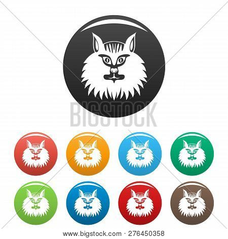 Cat Head Icons Set 9 Color Vector Isolated On White For Any Design