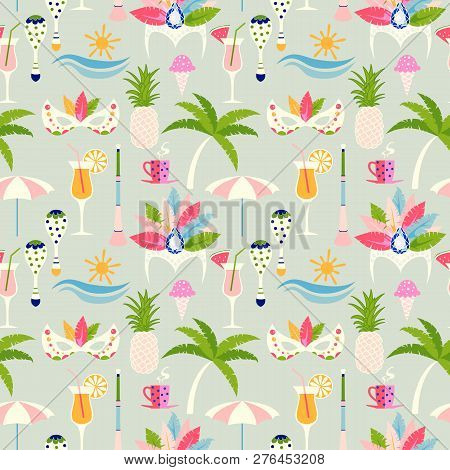 Carnival In Rio De Janeiro Vector Seamless Pattern Design With Brazil Icon Elements