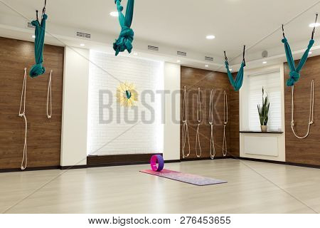 Empty Yoga And Fitness Gym. Sport Playground Interrior.