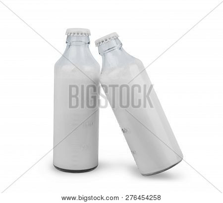 Milk In A Dimensional Bottle On A White Background
