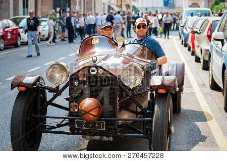 1000 Miglia 2017, Brescia - Italy. May 17, 2017:  The Historic Mille Miglia Car Race. Lancia Lambda 