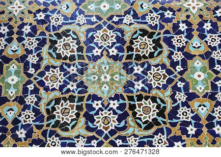 Colorful Mosaic And Ceramic Tiles In The Traditional Persian Style On The Wall Tomb Of Sheikh Safi A