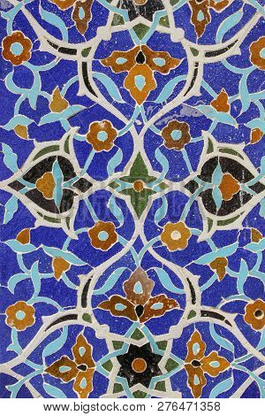 Colorful Mosaic And Ceramic Tiles In The Traditional Persian Style On The Wall Of The Jameh Mosque O