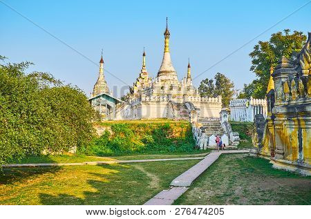 The Carved Stupa Of Htilaing Shin Pagoda Located On The Hill At The Famous Maha Aungmye Bonzan Monas