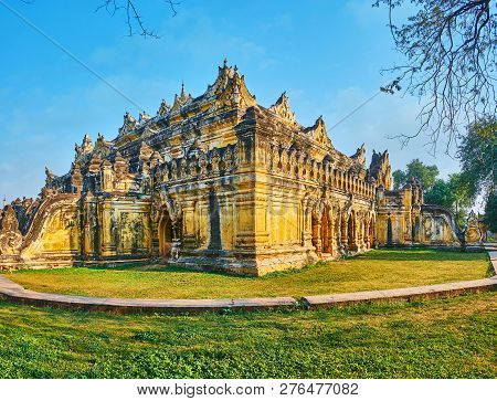 The Richly Decorated Old Building Of Maha Aungmye Bonzan Monastery, Famous For Its Architectural Des
