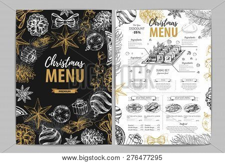Hand Drawing Christmas Holiday Menu Design. Restaurant Menu
