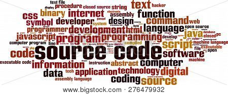 Source Code Word Cloud Concept. Vector Illustration On White