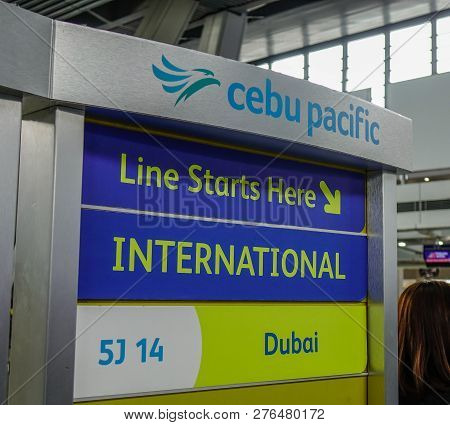 Manila, Philippines - Dec 4, 2018. Information Board Of Cebu Pacific At Ninoy Aquino International A