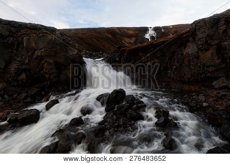 Rjukandafoss, Beautiful Waterfall In The North Part Of Iceland