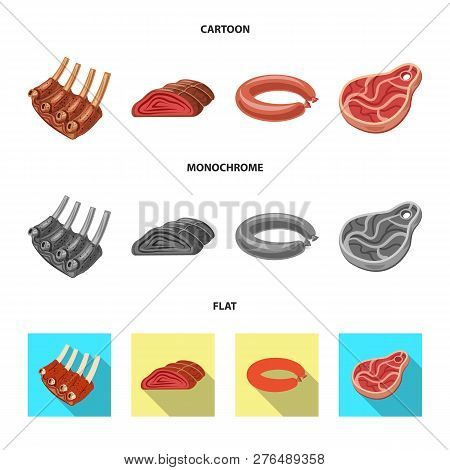 Vector Design Of Meat And Ham Sign. Set Of Meat And Cooking Vector Icon For Stock.