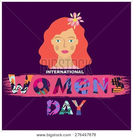 Happy 8 March. Bbeautiful Greeting Card With Girl. Festive Art  Background.perfect Design Element Fo