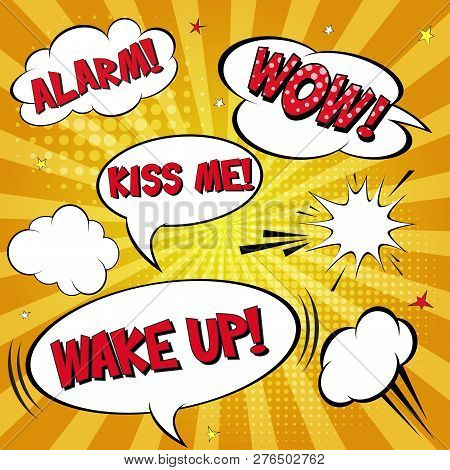 Empty Comic Collection Trendy And Comic Speech Bubbles Set With Different Emotions And Text Alarm, W
