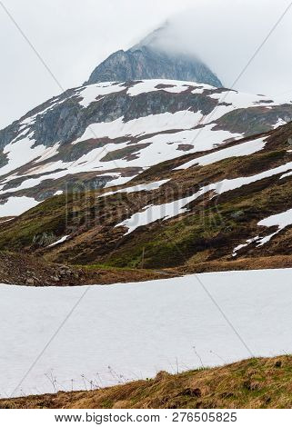 Spring Cloudy Overcast Mountain Landscape (oberalp Pass, Switzerland)