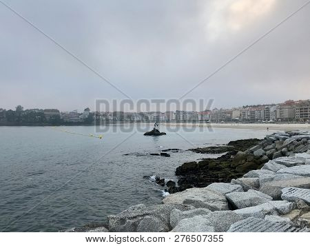 View Of The Ocean From Above The Rocks In Sanxenxo Galicia Spain