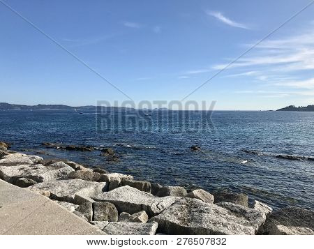 View From The Pier With Boats At The Distance In Sanxenxo Galicia Spain