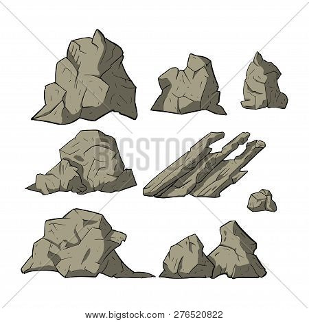 Stone Vector Set. Mineral Icon Cillection. Mountain Osolated Elements.