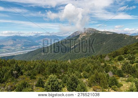 Mount Patriarch In Southern Alps, New Zealand With Copy Space