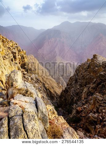 Barren landscape of Hajar mountains in Ras Al Khaimah,UAE