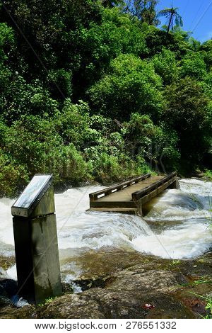 Vertical Orientation Of The Image! Kaiate Falls, Papamoa, New Zealand - 25 Dec 2018: The Falls Are H