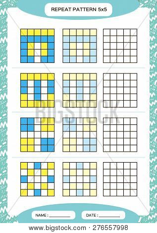 Repeat Yellow Blue Pattern. Cube Grid With Squares. Special For Preschool Kids. Worksheet For Practi