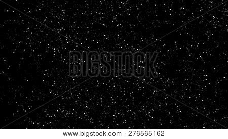 Snowfall On A Black Background , Deep Space Stellar Background. Black Universe. Cold Nebula.