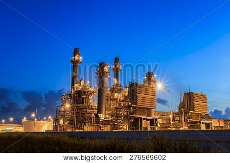 Natural Gas Turbine Electricity Power Plant With Blue Sky