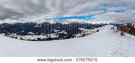 Morning Winter Snow Covered Scenery Picturesque Alp Mountain Ridge (ukraine, Carpathian Mountains, C