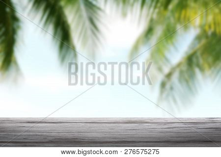 Background Coconut And Wood Plank, Coconut Palm Tree Background Blurred And Slats Wooden Texture Flo