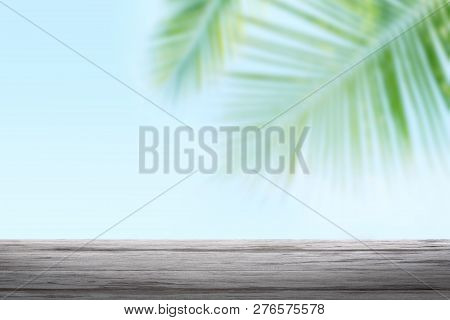 Background Coconut And Wood Plank, Coconut Palm Tree Background Blurred And Slats Wooden Texture Flo