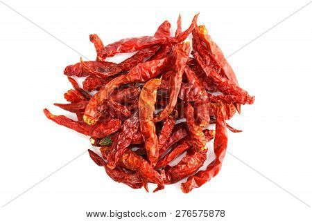 Dried Red Chili Heap, Chilli Red Spicy Hot Flavor, Chilli Dry On White Background