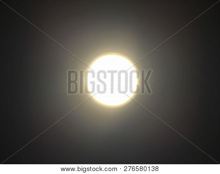 Circle Warm White Lighting Lamp Panel On Ceiling By Bottom View With Soft Focus. Light Reflection Li